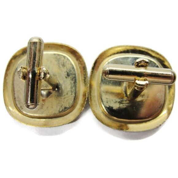Roman Gladiator Gold Tone Acrylic Square Cufflinks Tux Shirt Dress Suit Vintage - Picture 9 of 9